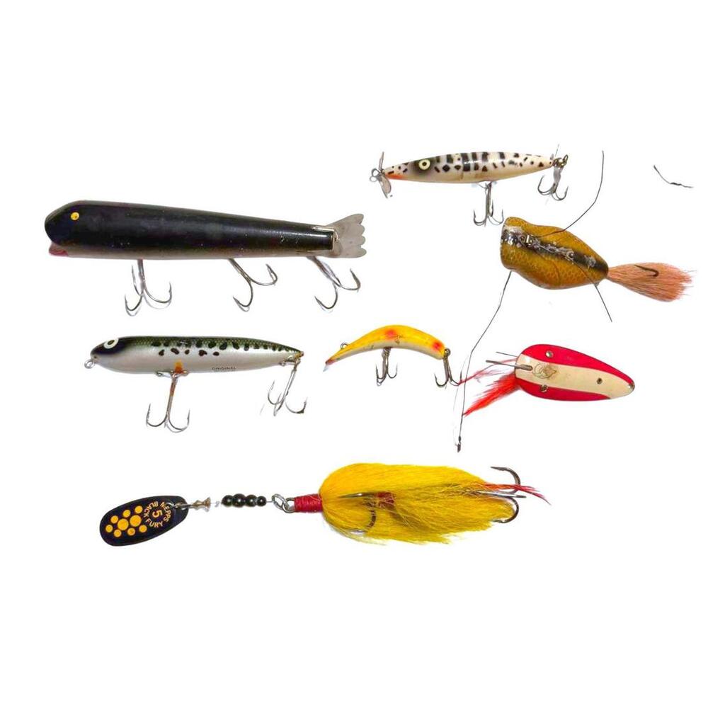 7 Assorted Vintage Fishing Lures Kautzky Bobby Bait Heddon Mouse Lure